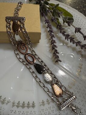 Brighton melange Mixed Metal Triple-Chain Bracelet in Silver & Copper like New